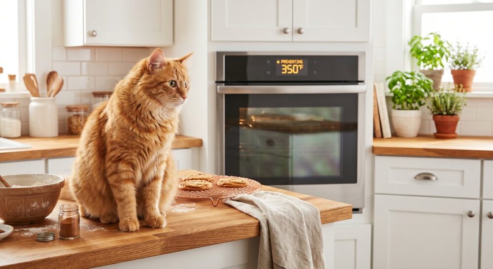 貓咪坐在廚房檯面上 / Cat sitting on top of a kitchen counter
