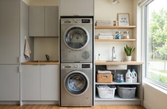小型洗衣間中的洗衣機與烘衣機 / Small laundry room with a washer and dryer
