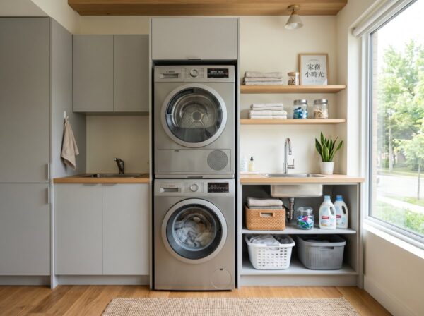 小型洗衣間中的洗衣機與烘衣機 / Small laundry room with a washer and dryer