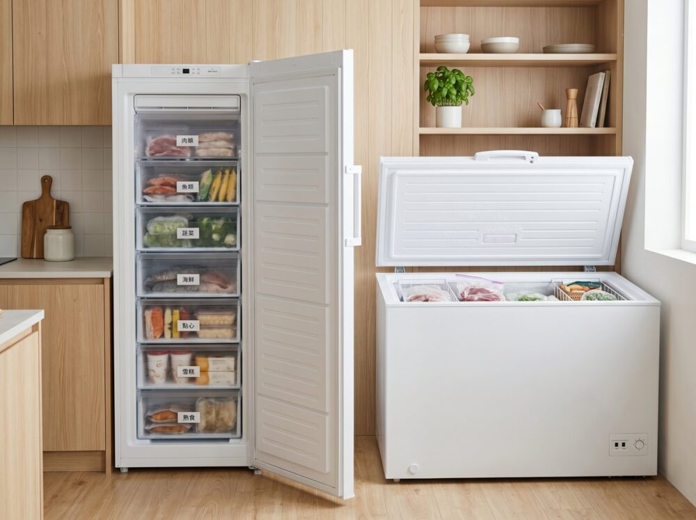 廚房中白色冰箱門被打開 / White refrigerator with the door open in a kitchen