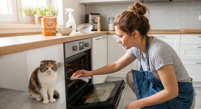 女性將食材放入烤箱中 / Woman putting food into an oven